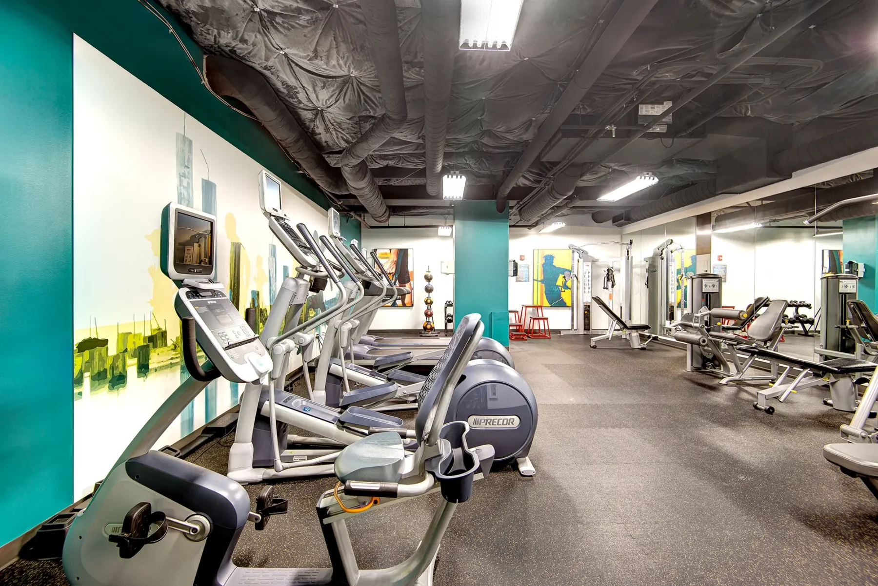 Fitness center with cardio machines